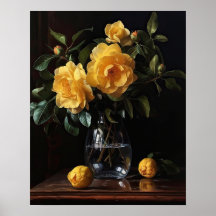 Geel Camellia Flowers Art Print Poster