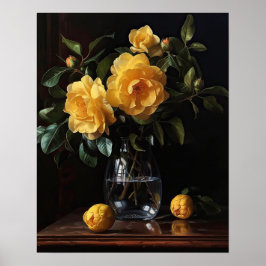 Geel Camellia Flowers Art Print Poster