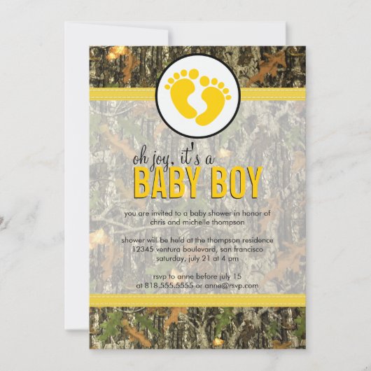Geel - Camo Baby Boy Shower Uitnodiging (Voorkant)