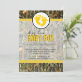Geel - Camo Baby Boy Shower Uitnodiging (Staand voorkant)