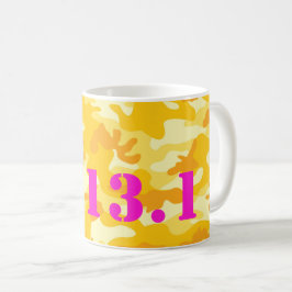 Geel Camo Hot Pink 13.1 Halve Marathon Run Fun Koffiemok
