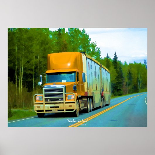 Geel Cargo Truck Highway Driving Art Poster (Voorkant)