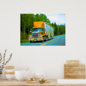 Geel Cargo Truck Highway Driving Art Poster (Keuken)