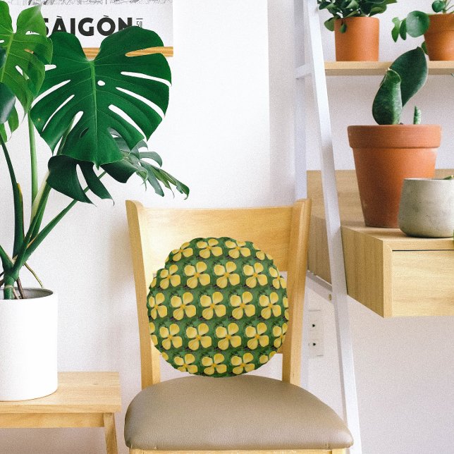 Geel Celandine Poppy Floral Rond Kussen (In Situ Chair)