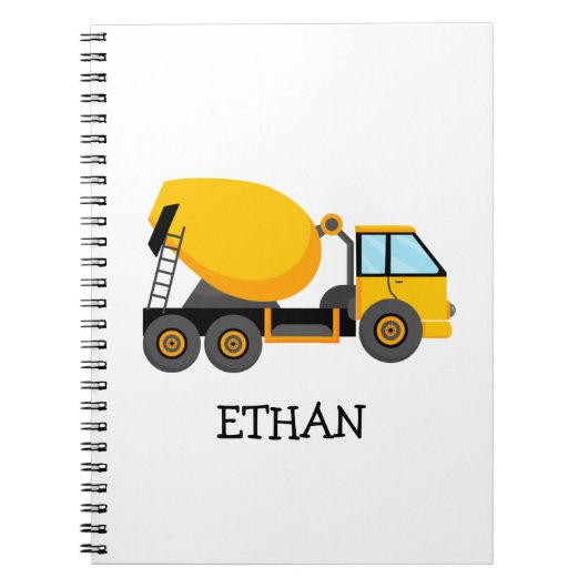 Geel cement mixer bouwtruck aangepaste naam notitieboek (Voorkant)