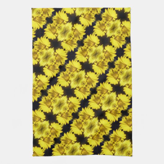 Geel centrum Abstracte bloemen Theedoek (Verticaal)