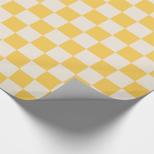 Geel Check Checkerboard Patroon Cadeaupapier (Hoek)