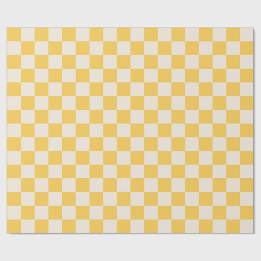 Geel Check Checkerboard Patroon Cadeaupapier (Vlak)