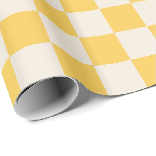 Geel Check Checkerboard Patroon Cadeaupapier (Rol Hoek)