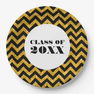 Geel Chevron Glitter Afstuderen Papier Borden Papieren Bordje