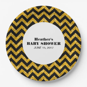 Geel Chevron Glitter Baby shower Papier Borden Papieren Bordje