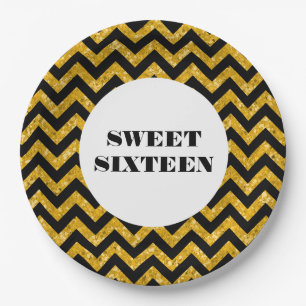 Geel Chevron Glitter Sweet 16 Borden Papieren Bordje