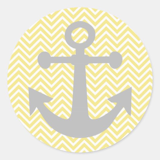 Geel Chevron grijs anker Ronde Sticker (Voorkant)