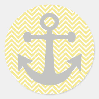 Geel Chevron grijs anker Ronde Sticker