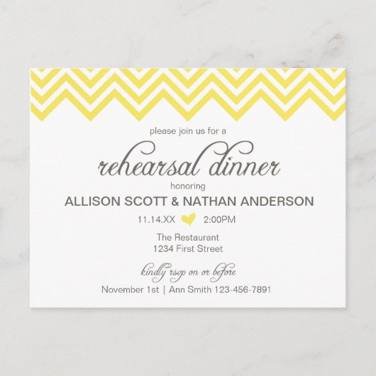 Geel Chevron Oefenavond Eetgelegenheid Uitnodiging (Voorkant)