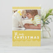 Geel Chevron Patroon Vrolijke Kerstfoto Feestdagenkaart (Staand voorkant)