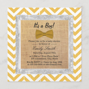 Geel Chevron Stripes Gold Bow Stropdas Baby shower Kaart