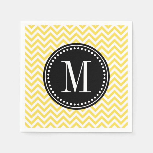Geel Chevron zigzag gepersonaliseerd monogram Servet (Voorkant)