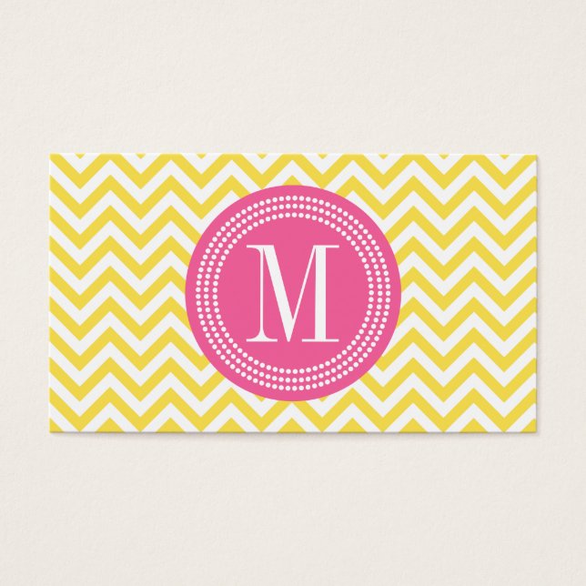 Geel Chevron zigzag gepersonaliseerd monogram Visitekaartjes (Voorkant)