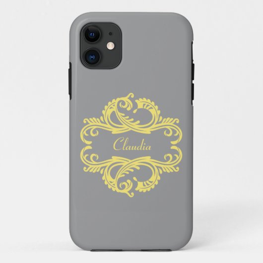 Geel Chic Damask BT iPhone 5 Hoesje (Achterkant)