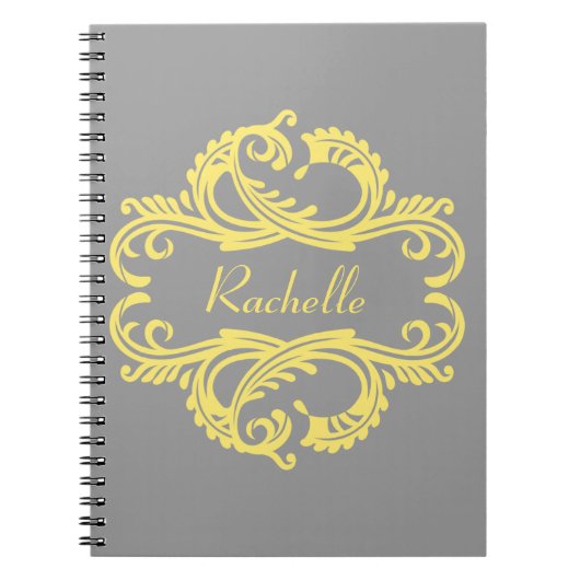 Geel Chic Damask Notitieboek (Voorkant)