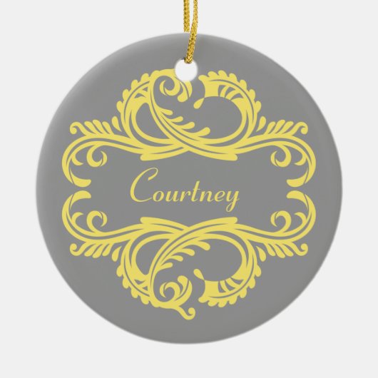 Geel Chic Damask Ornament (Voorkant)