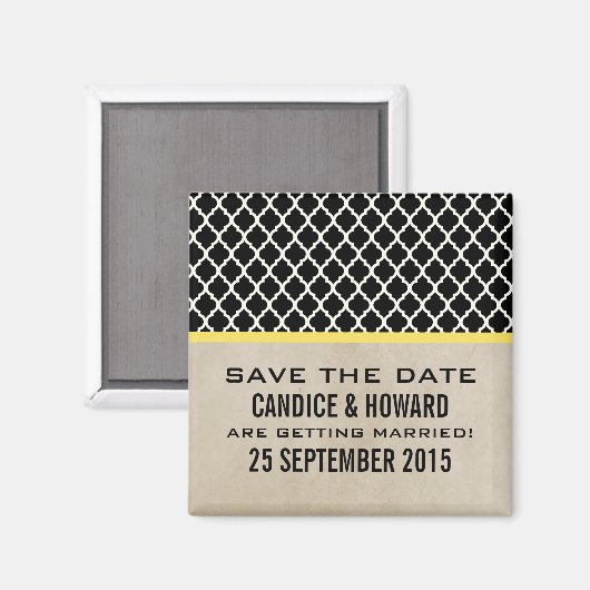 Geel Chic Quatrefoil sparen de Magnet van de Datum (Voorkant / Achterkant)