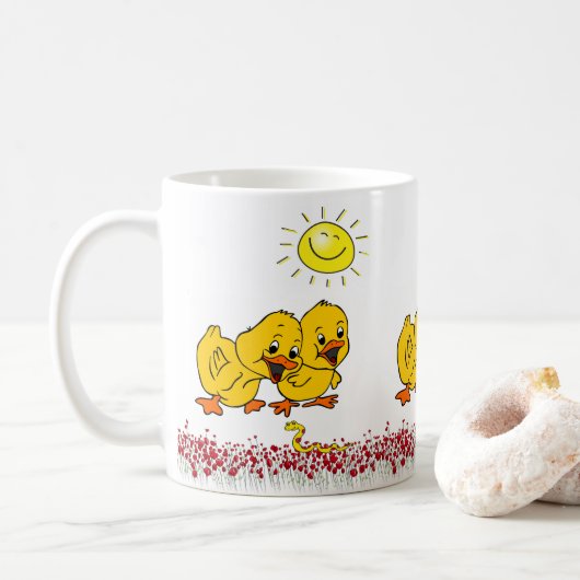 Geel Chick Floral Sun Worm Mok (Met donut)