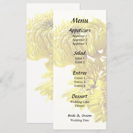 Geel chrysant hart menu (Voorkant / Achterkant)