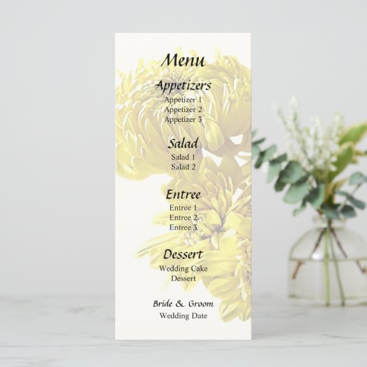Geel chrysant hart menu (Staand voorkant)