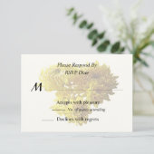 Geel chrysant hart RSVP kaartje (Staand voorkant)