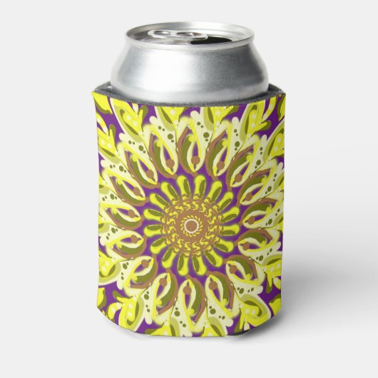 Geel chrysanthemum Bloem Paars Abstract Blikjeskoeler (Blikje Achterkant)