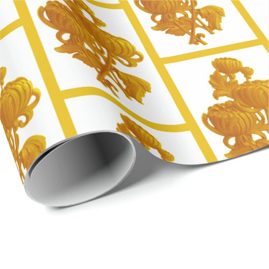 Geel chrysanthemum cadeaupapier (Rol Hoek)