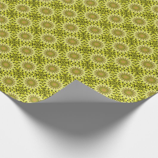 Geel Chrysanthemum Floral Abstract gepatterd Cadeaupapier (Hoek)