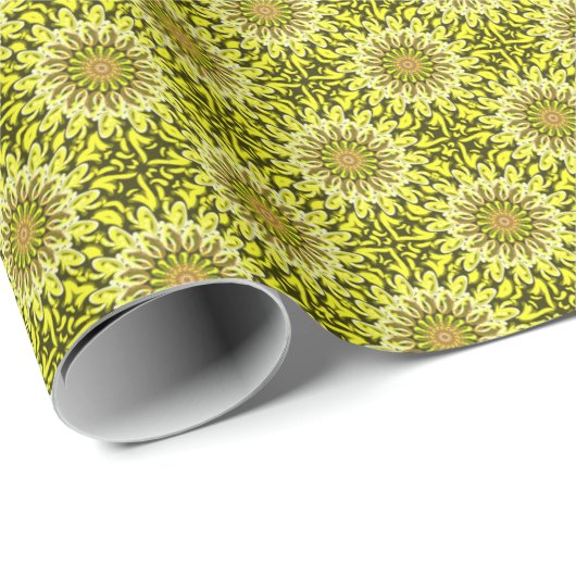 Geel Chrysanthemum Floral Abstract gepatterd Cadeaupapier (Rol Hoek)