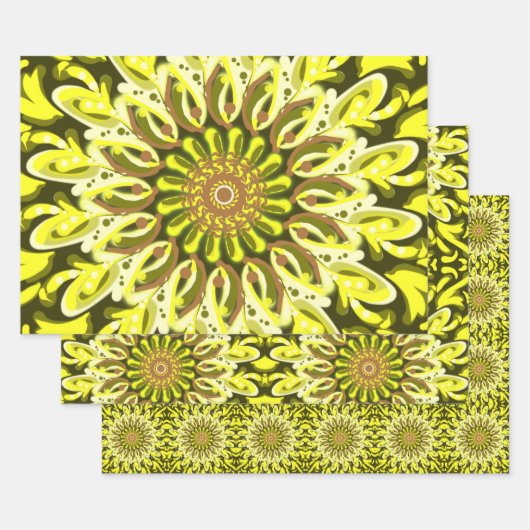 Geel Chrysanthemum Floral Abstract gepatterd Inpakpapier Vel (Set)