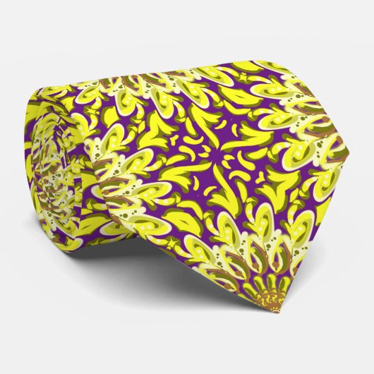 Geel Chrysanthemum Floral Paars gebarenteerd Stropdas (Opgerold)