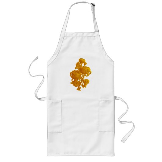 Geel chrysanthemum lang schort (Voorkant)