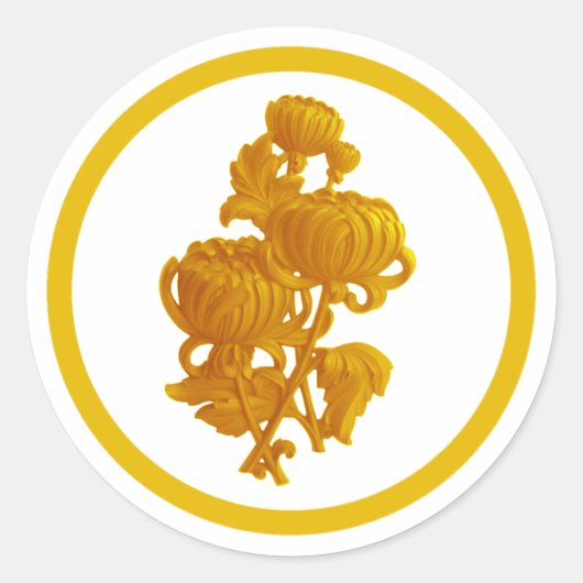 Geel chrysanthemum ronde sticker (Voorkant)