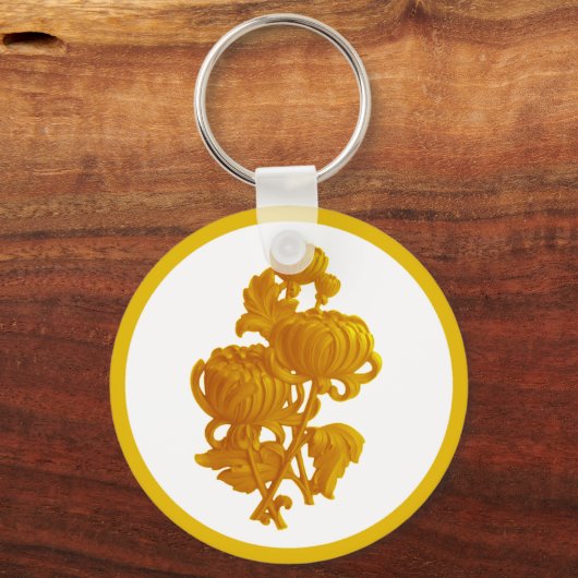 Geel chrysanthemum sleutelhanger (Voorkant)