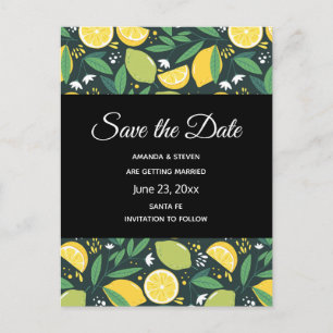 Geel citroen en limoen fruit patroon save the date uitnodiging briefkaart