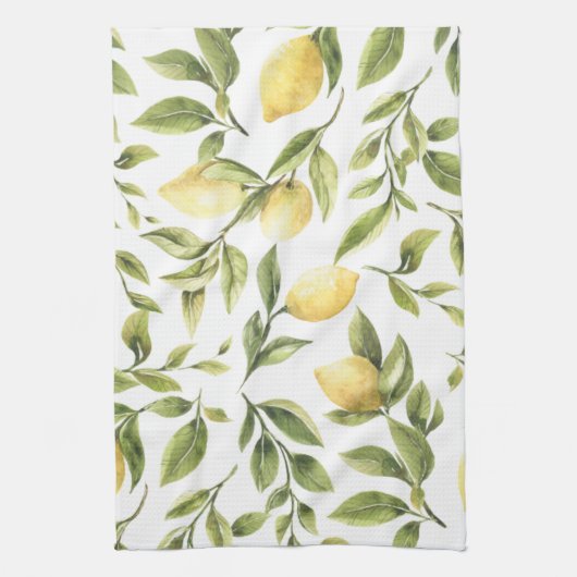 Geel citroen Mediterraans bruidsfeest cadeau Theedoek (Verticaal)