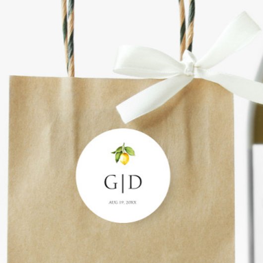 Geel Citroen Monogrammen Trouw Ronde Sticker