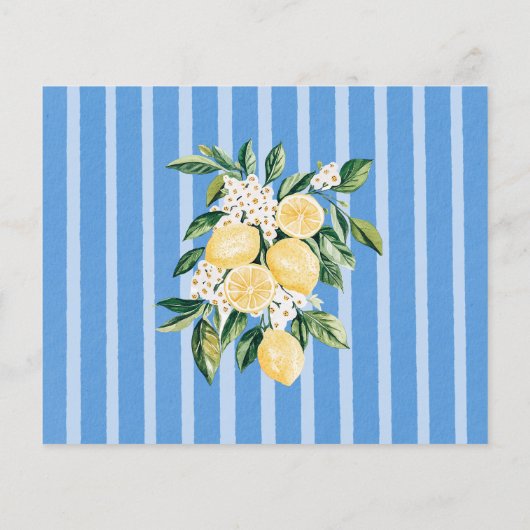 Geel citroenfruit en blauwe strepen Recept Kaart (Achterkant)