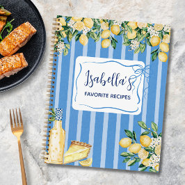 Geel citroenfruit en blauwe strepen Receptenboek Notitieboek