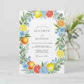 Geel Citrus Bloemige Romantische Bruiloft Kaart (Staand voorkant)