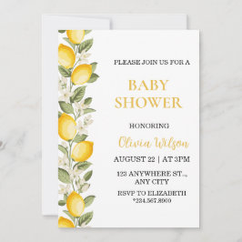 Geel Citrus Citroen Baby Shower Geslachtsuitnodigi Kaart