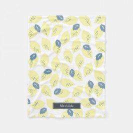 Geel Citrus Citrus & Blauw Grijs Bladpatroon Fleece Deken