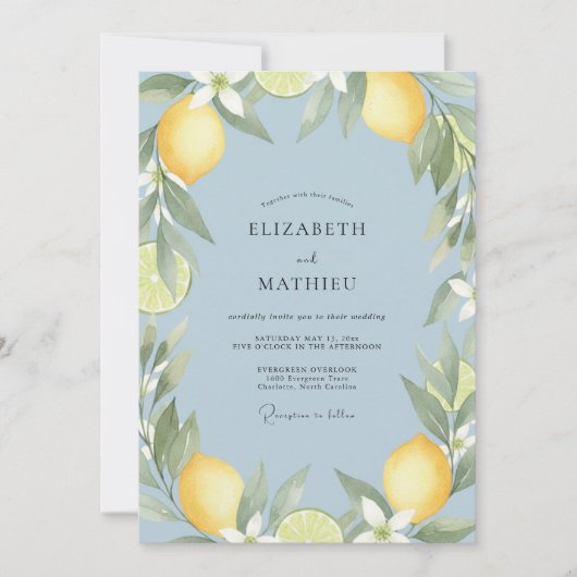 Geel Citrus Eucalyptus Bruiloft Kaart (Voorkant)