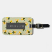 Geel citrus Lemon-fruit op Bleek kalkgroen Bagagelabel (Voorkant horizontaal)